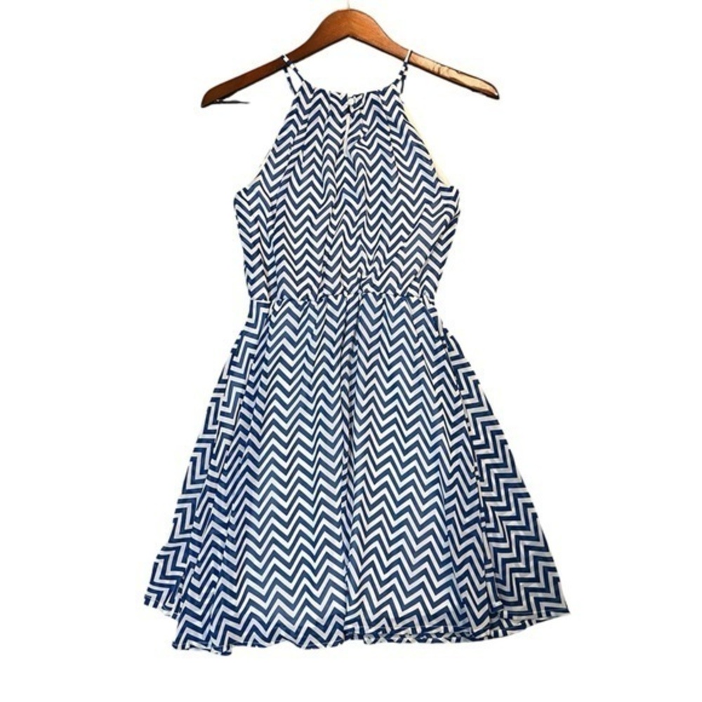 Takara Blue and White Chevron A-Line Dress Size Small